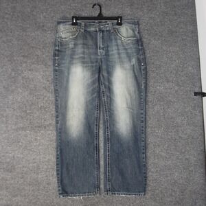 Faded Glory Relaxed Straight Jeans Mens 36x30 Blue Distressed Denim Y2K Skater